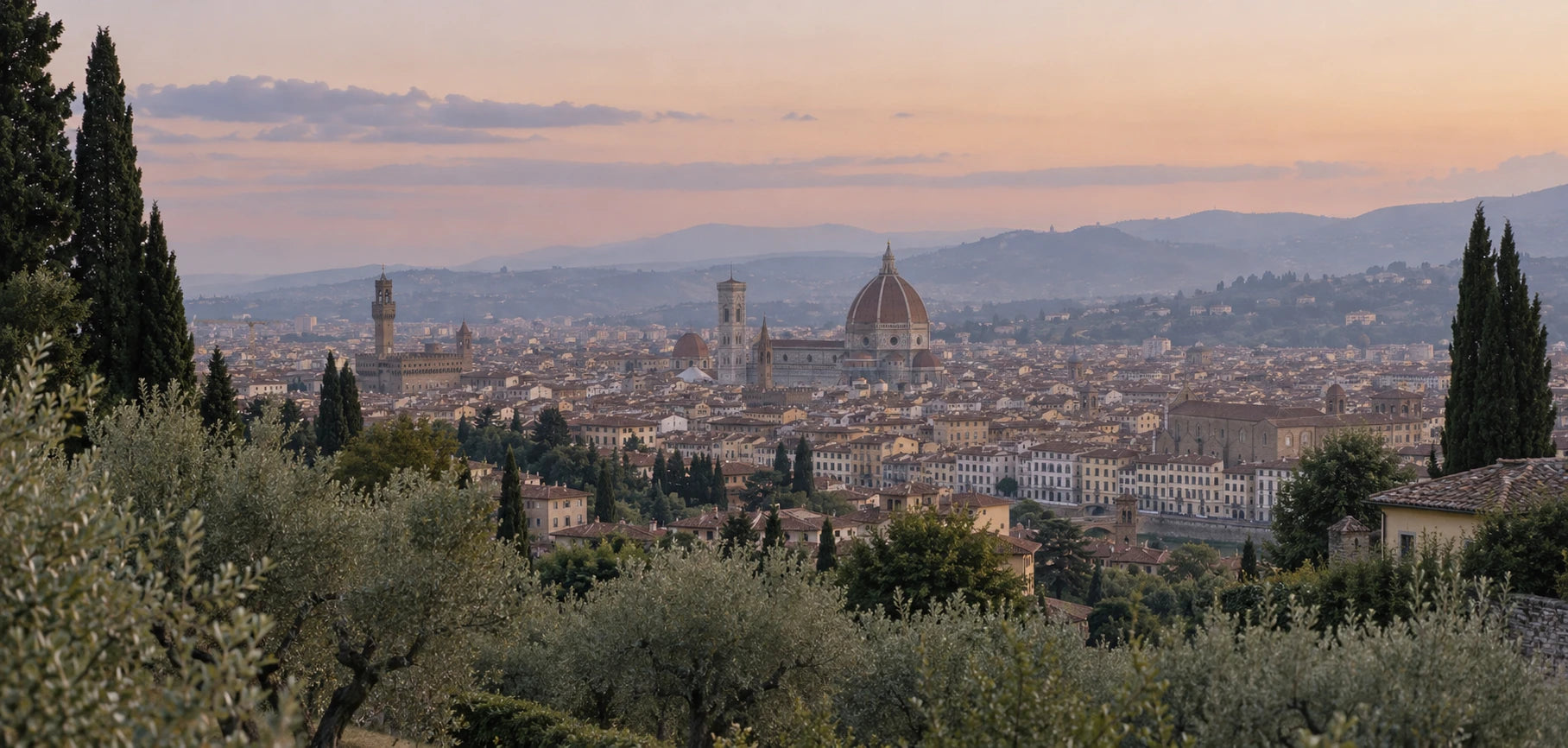 Florence rooftops and the Duomo in soft afternoon light